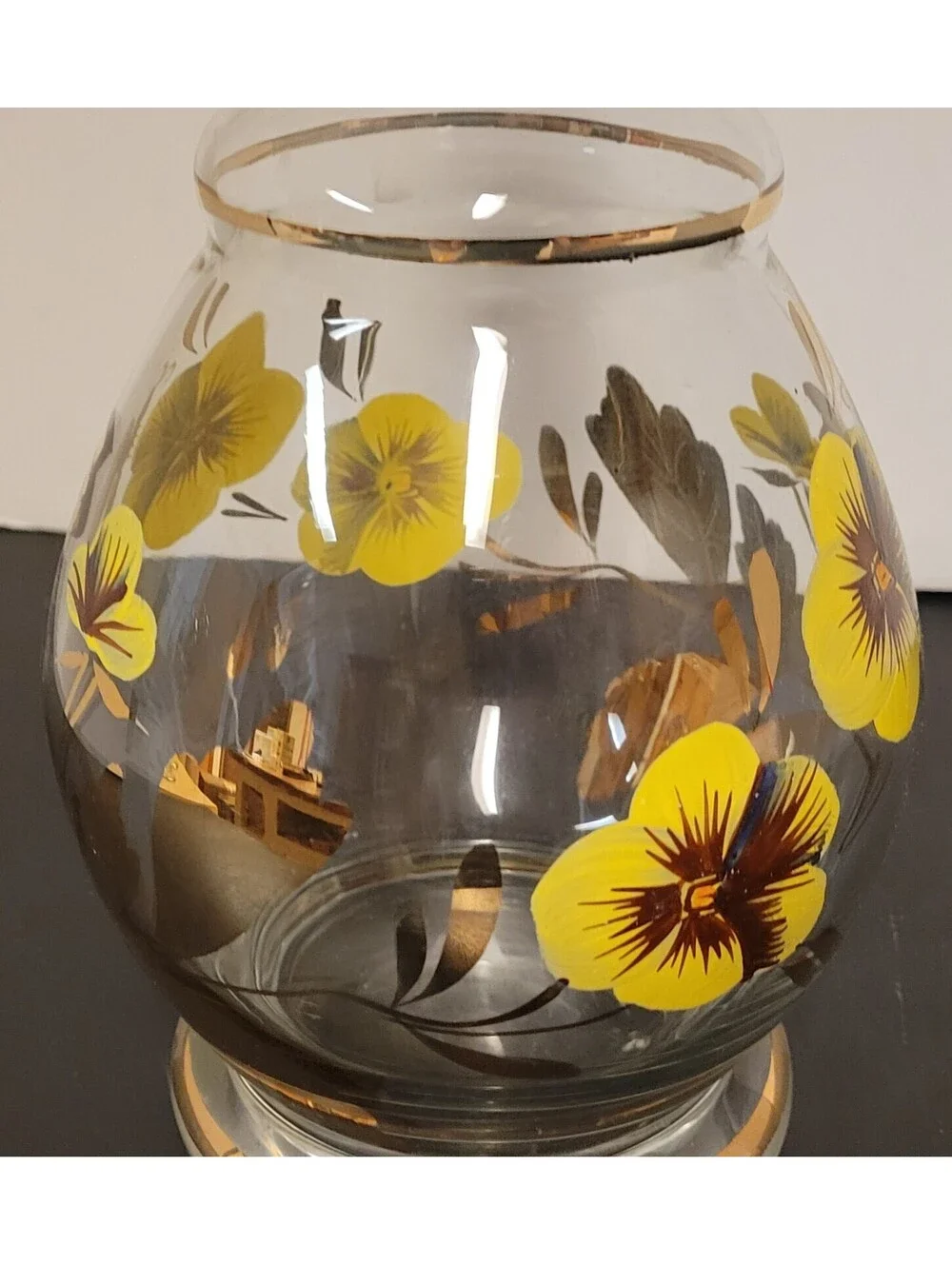 Vintage Romanian Hand Painted Crystal Golden Butterfly Decanter & 2 Stem Glasses